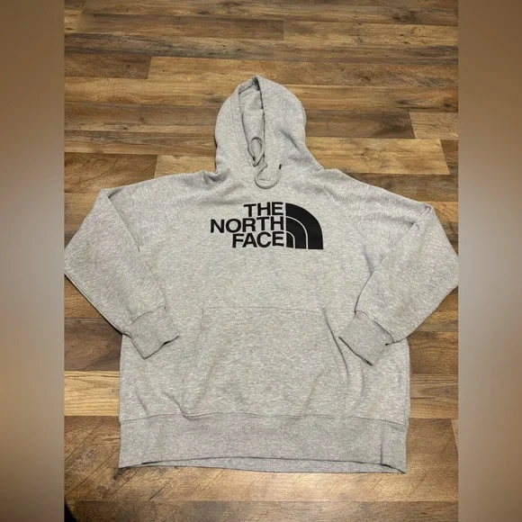The North Face Gray Logo Hoodie Sweatshirt | Cozy Fleece | Unisex - Picture 2 of 8